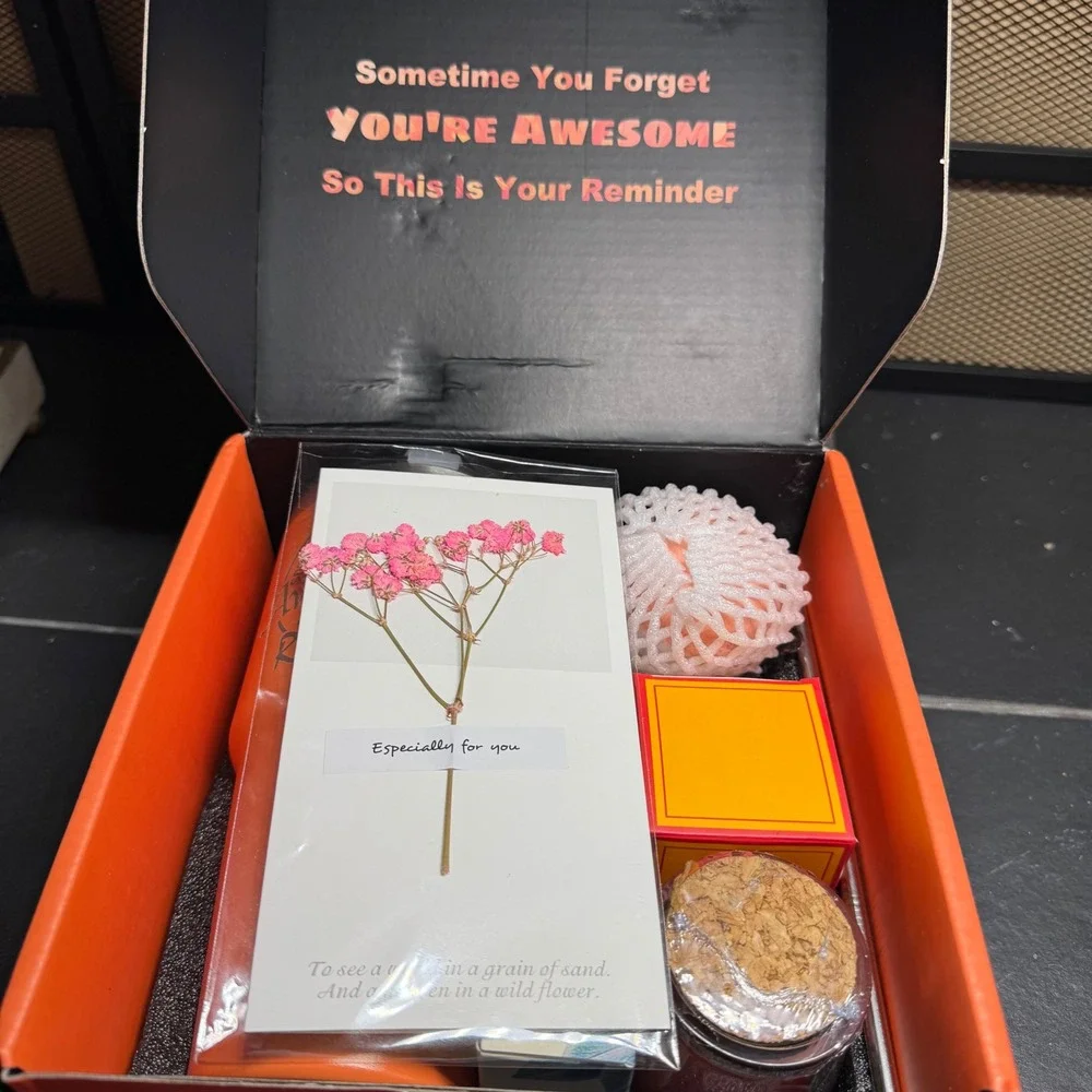 Just For You Gift Set Orange Tumbler Spa Kit Candle Soap Bath Salts Crown Holder